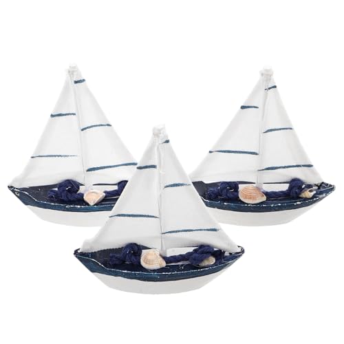 DIYEAH 3 Stück Schiffsmodelle aus Holz mit nautischem Thema, Mini-Segelboot-Figuren, Tortenaufsatz aus Holz für die mediterrane Heimtextilien-Dekoration von DIYEAH