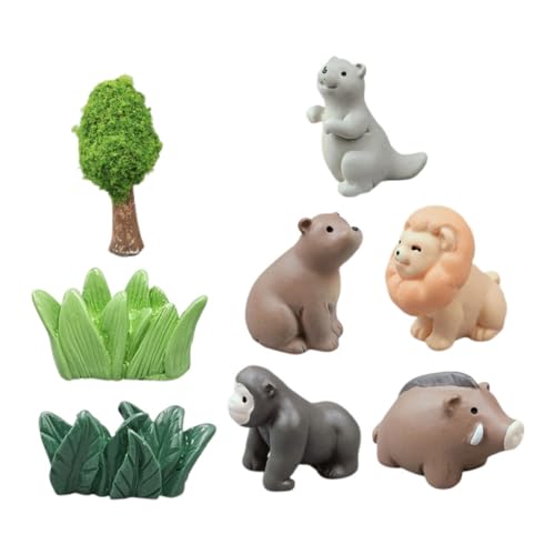DIYEAH 8stücke Miniaturtiere Und Bäume Aus Harz Set Landschaftsornamente Für Puppenhäuser Dekoration Und Bastelzubehör Kleine Ornamente Für Mikro-landschaften von DIYEAH