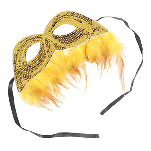 DIYEAH Glänzende Masquerade Federmaske Gold mit Elastischem Band Leichte Halbgesichts Kostümrequisite für Karneval Fasching Maskenball Halloween Cosplay und Festliche Partys von DIYEAH