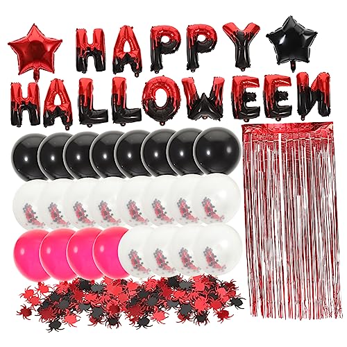 DIYEAH Halloween Party Dekoration Schwarz Rot Teiliges Ballon und Fransen Vorhang mit Spinnen Pailletten für Zuhause Laden Bar Kindergarten und Büro Einfache Montage Vielseitig von DIYEAH