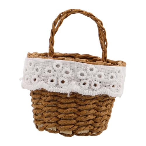 DIYEAH Mini-Hand-blumenkorb Puppenhaus -szenenkorb Puppenhauskorb Requisiten Szenenkorb Dollhouse Crafts Basket Mini -Szene Gewebter Korb Miniatur-puppenhauskörbe Kaffee Bambus von DIYEAH