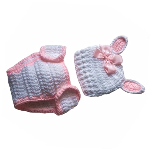 DIYEAH Neugeborenen Fotokostüm Handgestrickter Osterhasen Anzug für Babyfotoshootings Hochwertiges Baumwollgarn Zufälliger Schleifen Accessoire für Erinnerungsfotos und Feiertagsfeiern von DIYEAH