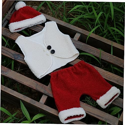 DIYEAH Neugeborenen Weihnachtsfotografie Outfit Teiliges mit Mütze Weste Shorts Kostüm für Fotoshooting Festliches Babykleidung Geschenkset von DIYEAH