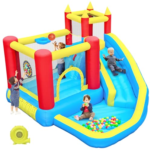 DIYJOTOFUN hüpfburg Kinder mit rutsche und kletterwand, hüpfburg gebläse inklusive, innen und außen hüpfmatratze für Kinder Bouncy Castle 3-10 Jahre 274 x 310 x 218 cm Indoor Outdoor hüpfburgen von DIYJOTOFUN