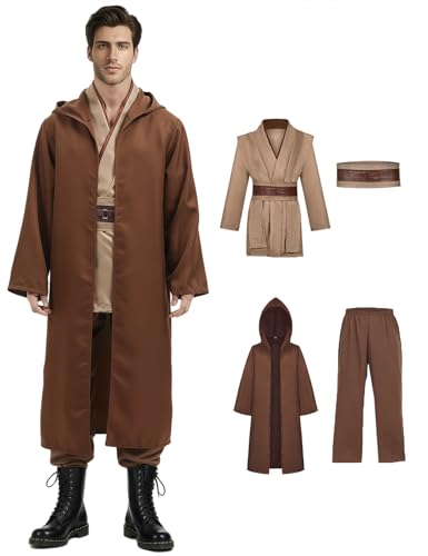 DIYLN Jedi-Kostüm für Erwachsene, für Herren, Anakin Skywalker, Obi Wan, Kenobi, Cosplay, mit Hüfttasche, Lichtschwert, Tunika, Robe, Braun, XL von DIYLN