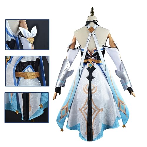 Anime Genshin Impact Traveler Lumine Cosplay-Kostüm mit Perücke, Kostüm, Halloween, Party, Damen und Mädchen, Anime-Anzug,Weiß,S von DJFOG