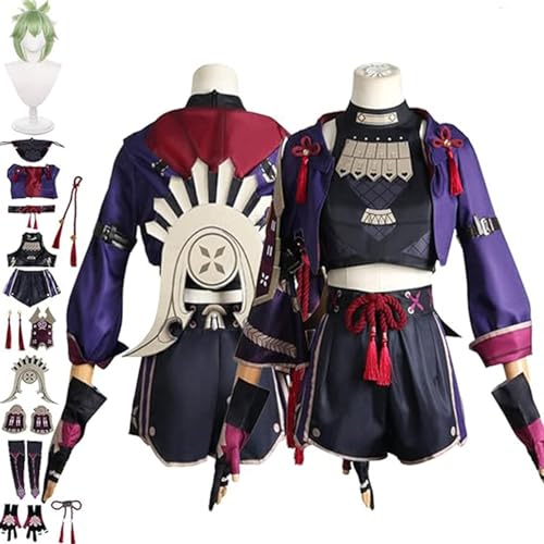 DJFOG Genshin Impact Kuki Shinobu Cosplay-Kostüm mit Ohrringen/Perücke/Gesichtsmaske, Spielcharaktere Layla-Uniform, komplettes Set, Halloween-Party-Anziehanzug,Blau,3XL von DJFOG