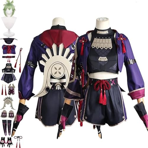 DJFOG Genshin Impact Kuki Shinobu Cosplay-Kostüm mit Ohrringen/Perücke/Gesichtsmaske, Spielcharaktere Layla-Uniform, komplettes Set, Halloween-Party-Anziehanzug,Blau,XL von DJFOG