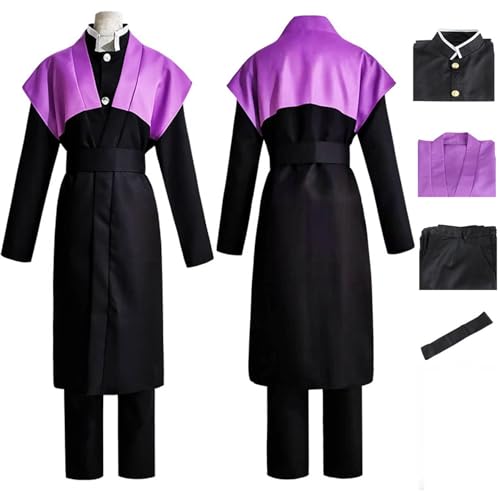 Demon Slayer Anime Shinazugawa Genya-Kostüm, Cosplay, Kimono, Uniformen, komplettes Set, Kimetsu no Yaiba, Kamado, Tanjirou, Anzüge, Schwarz, Größe L von DJFOG