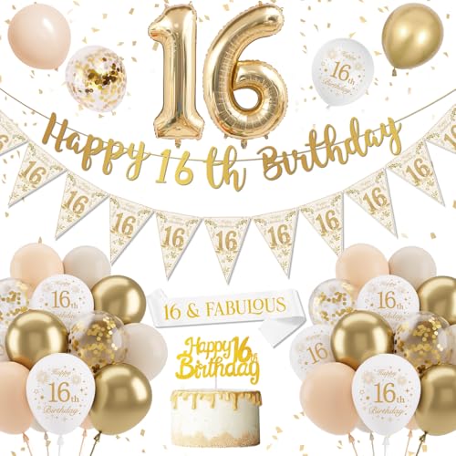 16 Geburtstag Mädchen, Deko 16. Geburtstag Weiß Gold Luftballons, 16th Ballons Happy Birthday Banner Zahl 16 Luftballons Party Ballons, Geburtstag Deko 16 Party Deko Supplies 16 Geburtstag Mädchen, Deko 16. Geburtstag Weiß Gold Luftballons, 16th Ballons Happy Birthday Banner Zahl 16 Luftballons Party Ballons, Geburtstag Deko 16 Party Deko Supplies von DJLLA