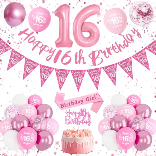 16 Geburtstag Mädchen, Luftballon 16 Geburtstag Rosa, 16. Geburtstag Mädchen Rosa, Ballon 16 Deko zum Geburtstag, Happy Birthday Banner für Mädchen Geburtstag Party Deko 16 Geburtstag Mädchen, Luftballon 16 Geburtstag Rosa, 16. Geburtstag Mädchen Rosa, Ballon 16 Deko zum Geburtstag, Happy Birthday Banner für Mädchen Geburtstag Party Deko von DJLLA