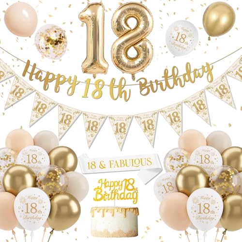 18 Geburtstag Mädchen, Deko 18. Geburtstag Weiß Gold Luftballons, 18th Ballons Happy Birthday Banner Zahl 18 Luftballons Party Ballons, Geburtstag Deko 18 Party Deko Supplies 18 Geburtstag Mädchen, Deko 18. Geburtstag Weiß Gold Luftballons, 18th Ballons Happy Birthday Banner Zahl 18 Luftballons Party Ballons, Geburtstag Deko 18 Party Deko Supplies von DJLLA