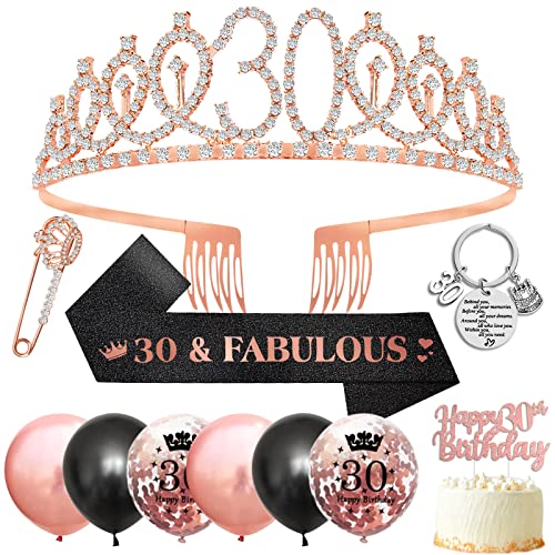 30 Geburtstag Frauen, 30. Geburtstag Schärpe und Tiara,Geschenk 30 Frau,Rose Gold Kristall Tiara Krone Schärpe Luftballons Tortendeko Deko 30 Frau 30 Geburtstag Frauen, 30. Geburtstag Schärpe und Tiara,Geschenk 30 Frau,Rose Gold Kristall Tiara Krone Schärpe Luftballons Tortendeko Deko 30 Frau von DJLLA