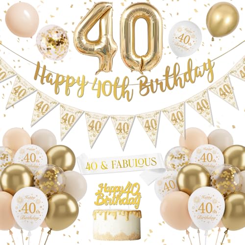 40 Geburtstag Deko, Deko 40. Geburtstag Frauen, Luftballon 40. Geburtstag Weiß Gold, Happy Birthday Banner, Riesen Folienballon Zahl 40 Konfetti Ballon Cake Topper für 40 Geburtstag Frauen Deko 40 Geburtstag Deko, Deko 40. Geburtstag Frauen, Luftballon 40. Geburtstag Weiß Gold, Happy Birthday Banner, Riesen Folienballon Zahl 40 Konfetti Ballon Cake Topper für 40 Geburtstag Frauen Deko von DJLLA