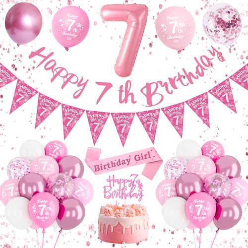7. Geburtstag Mädchen Luftballon Rosa - Party Deko Set Mit Happy Birthday Banner für 5. und 7. Jahre 7. Geburtstag Mädchen Luftballon Rosa - Party Deko Set Mit Happy Birthday Banner für 5. und 7. Jahre von DJLLA