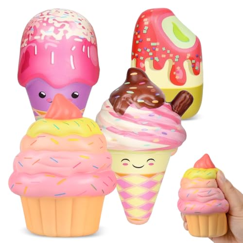 DJLLA 4 Stück Squishy EIS Spielzeug, Stressabbau Angstzustände Autismus Squishies Spielzeug Schönes Kawaii Soft Sinnesspielzeug für Mädchen Kinder und Erwachsene, Weihnachts Geburtstagsgeschenke von DJLLA