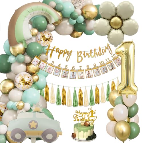 Geburtstagsdeko 1 Jahr, Deko 1. Geburtstag Junge Mädchen, Grüne Gold Luftballons 1. Geburtstags, 1 Geburtstag Deko Junge Mädchen, Happy Birthday Girlande Monat Foto Banner for Kindergeburtstag Deko Geburtstagsdeko 1 Jahr, Deko 1. Geburtstag Junge Mädchen, Grüne Gold Luftballons 1. Geburtstags, 1 Geburtstag Deko Junge Mädchen, Happy Birthday Girlande Monat Foto Banner for Kindergeburtstag Deko von DJLLA