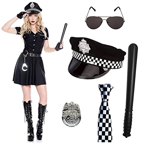 Polizei Kostüm 6-teiliges Zubehör Set für Verkleidung Party mit Erwachsener Polizei Hut, Kunststoff Schlagstock, Schwarze Brille für Damen oder Herren für Cop Swat FBI Halloween Party Dress Up Polizei Kostüm 6-teiliges Zubehör Set für Verkleidung Party mit Erwachsener Polizei Hut, Kunststoff Schlagstock, Schwarze Brille für Damen oder Herren für Cop Swat FBI Halloween Party Dress Up von DJLLA