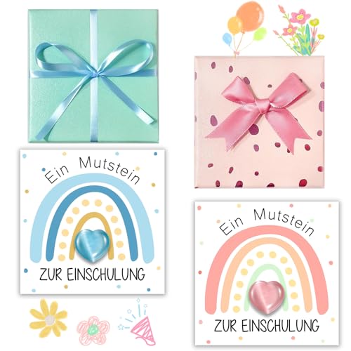 DJMYJT Mutstein für Kinder Einschulung - Schulkind 2025 Geschenk, Sachen für die Schultüte Mädchen, Schulanfang Geschenk Glücksbringer mit Grußkarte （2PCS (A) von DJMYJT