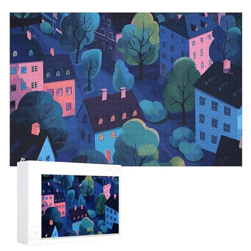 1000 Puzzleteile, personalisierte Puzzleteile für Erwachsene, Bäume und Gebäude, personalisierte Fotopuzzle, Holzpuzzle, klassisches Puzzle für Familie, Hochzeit von DJUETRUI