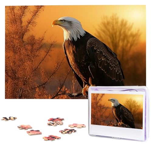 1000 Stück personalisierte Puzzle für Erwachsene, Weißkopfseeadler Bildpuzzle mit goldenem Sonnenuntergang, personalisierte Fotopuzzle, klassisches Holzpuzzle für 1000 Stück personalisierte Puzzle für Erwachsene, Weißkopfseeadler Bildpuzzle mit goldenem Sonnenuntergang, personalisierte Fotopuzzle, klassisches Holzpuzzle für von DJUETRUI
