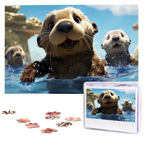 1000-teiliges Puzzle, personalisierbar, für Erwachsene, bezaubernder Seeotter-Druck, personalisierte Fotopuzzle, klassisches Holzpuzzle für Geschenke von DJUETRUI