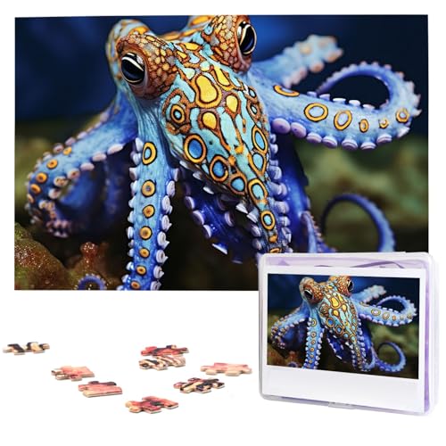 1000-teiliges Puzzle, personalisiertes Puzzle für Erwachsene, Oktopus Puzzle mit blauen Ringen, personalisierte Fotopuzzle, klassisches Holzpuzzle für Geburtstagsgeschenke und 1000-teiliges Puzzle, personalisiertes Puzzle für Erwachsene, Oktopus Puzzle mit blauen Ringen, personalisierte Fotopuzzle, klassisches Holzpuzzle für Geburtstagsgeschenke und von DJUETRUI