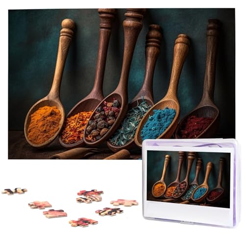1000-teiliges Puzzle für Erwachsene, Gewürze auf Holzlöffel, personalisierte Fotopuzzle, Holzpuzzle, klassisches Puzzle für Geburtstagsgeschenke und 1000-teiliges Puzzle für Erwachsene, Gewürze auf Holzlöffel, personalisierte Fotopuzzle, Holzpuzzle, klassisches Puzzle für Geburtstagsgeschenke und von DJUETRUI