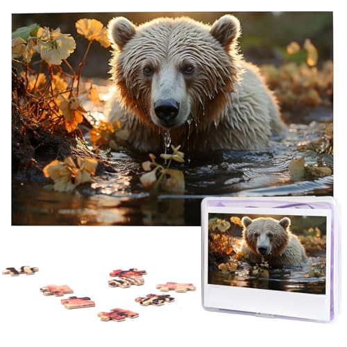 Puzzle 1000 Teile Personalisiertes Puzzle für Erwachsene Bär überquert den Fluss Bilderpuzzle Benutzerdefinierte Puzzles aus Fotos Holzpuzzle Klassisches Puzzle für Familie Hochzeit von DJUETRUI