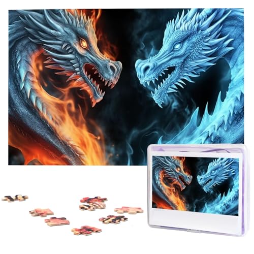 Puzzle 1000 Teile Personalisiertes Puzzle für Erwachsene Eis und Feuer Drachen Bilderpuzzle Benutzerdefinierte Puzzles aus Fotos Holzpuzzle Klassisches Puzzle für Familie Hochzeit Geburtstagsgeschenke von DJUETRUI