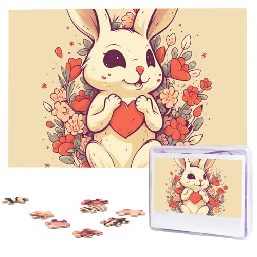 Puzzle 1000 Teile Personalisiertes Puzzle für Erwachsene Kaninchen mit Herz Bilderpuzzle Benutzerdefinierte Puzzles aus Fotos Holzpuzzle Klassisches Puzzle für Familie Hochzeit Geburtstag Geschenke von DJUETRUI