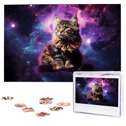 Puzzle 1000 Teile Personalisiertes Puzzle für Erwachsene Katze sitzt im Nebel Bilderpuzzle Benutzerdefinierte Puzzles aus Fotos Holzpuzzle Klassisches Puzzle für Familie Hochzeit Geburtstag Geschenke von DJUETRUI