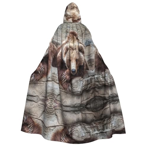 Braunbären Kapuzenumhang für Erwachsene, Halloween-Kostüme, Cosplay, langer Umhang, Verkleidung für Rollenspiele (150 cm) von DJnni