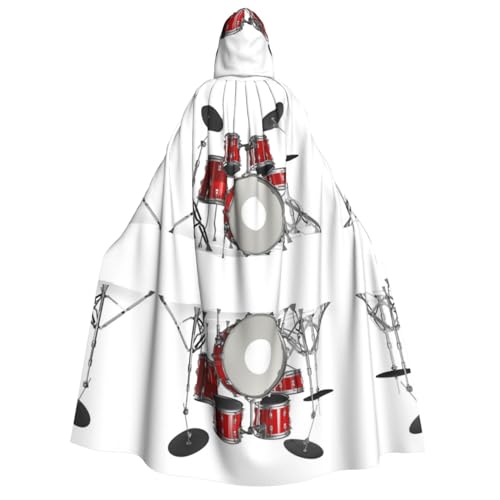 Cooles Schlagzeug-Set mit Kapuze für Erwachsene, Halloween-Kostüme, Cosplay, langer Umhang, Umhang für Rollenspiele (150 cm) von DJnni