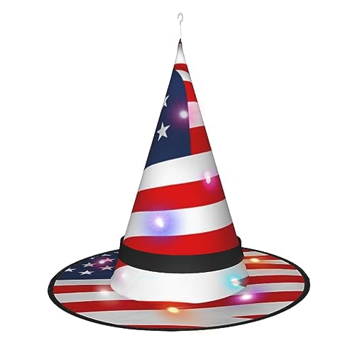 DJnni Amerikanische Flagge, patriotische Hexe, spitzer Hut, Krempe, faltbare Krempe, Cosplay, Halloween, Party, Maskerade, Kostüm-Zubehör von DJnni