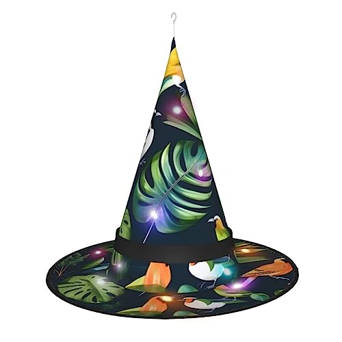 DJnni Hexenhut mit tropischen Vögeln und Blättern, breite Krempe, faltbar, spitz, für Halloween, Party, Kostümzubehör DJnni Hexenhut mit tropischen Vögeln und Blättern, breite Krempe, faltbar, spitz, für Halloween, Party, Kostümzubehör von DJnni