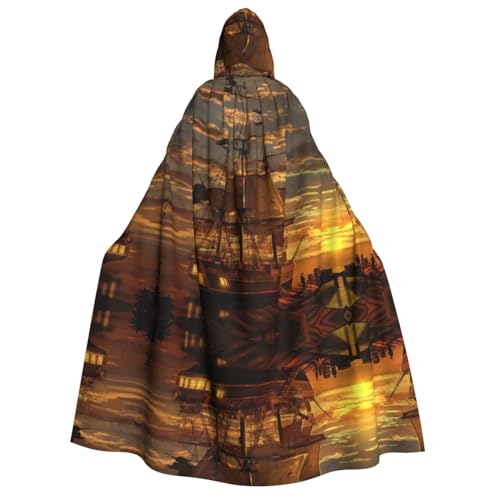 Fantasie-Piratenschiff-Umhang mit Kapuze, Halloween-Kostüme, Cosplay, langer Umhang, für Rollenspiele (150 cm) von DJnni
