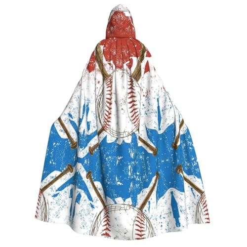 Handgezeichneter Baseballschläger und Ball, Kapuzenumhang für Erwachsene, Halloween-Kostüme, Cosplay, langer Umhang, Verkleidung für Rollenspiele (150 cm) von DJnni