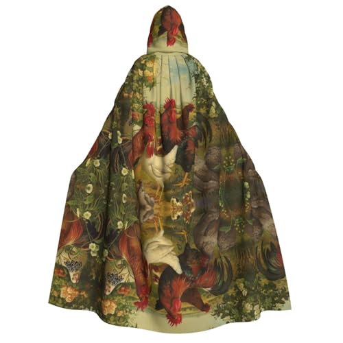 Kapuzenumhang mit Hühnern und Bauernhof, Halloween-Kostüme, Cosplay, langer Umhang, Verkleidung für Rollenspiele (150 cm) von DJnni