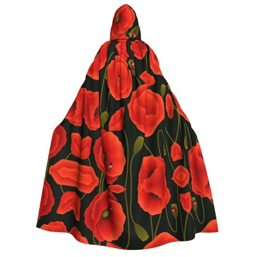 Kapuzenumhang mit Mohnblumen, Halloween-Kostüme, Cosplay, langer Umhang, Verkleidung für Rollenspiele (150 cm) von DJnni