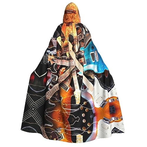 Kapuzenumhang mit Musikgitarre für Erwachsene, Halloween-Kostüme, Cosplay, langer Umhang, Verkleidung für Rollenspiele (150 cm) von DJnni