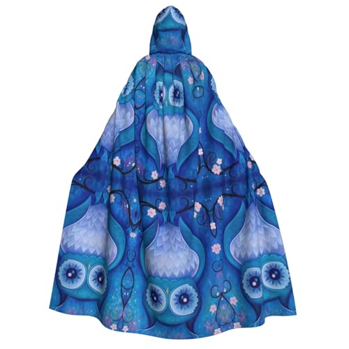 Kapuzenumhang mit blauer Eule, Halloween-Kostüm, Cosplay, langer Umhang, Verkleidung für Rollenspiele (150 cm) von DJnni
