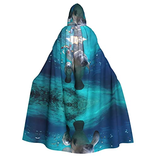 Ozean-Tier-Manatee-Halloween-Kostüm, für Damen und Herren, Cosplay, langer Umhang, Verkleidung für Rollenspiele (147 cm) von DJnni