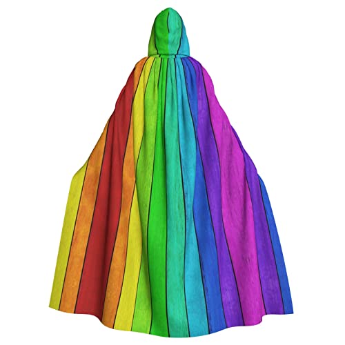 Regenbogenfarbener Holzhintergrund, Halloween-Kostüm, für Damen und Herren, Cosplay, langer Umhang, Verkleidung für Rollenspiele (147 cm) von DJnni