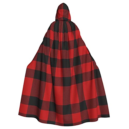 Rot-schwarzes Büffelkaro Halloween-Kostüm, für Damen und Herren, Cosplay, langer Umhang, Verkleidung für Rollenspiele (147 cm) von DJnni