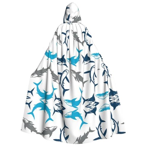 Sharks Kapuzenumhang für Erwachsene, Halloween-Kostüme, Cosplay, langer Umhang, Verkleidung für Rollenspiele (150 cm) von DJnni