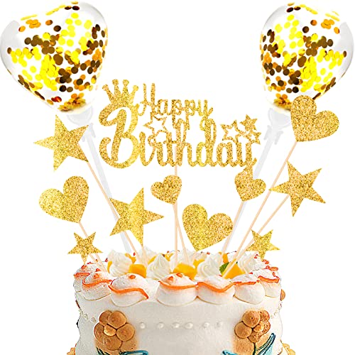 Happy Birthday Tortendeko Gold Kuchen deko Glitzer Cake Topper Kuchendeko Geburtstagstorte für Geburtstagsfeier Jubiläum von DKBT