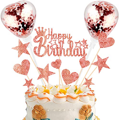Happy Birthday Tortendeko Kuchen deko Glitzer Cake Topper Kuchendeko Geburtstagstorte für Roségold Geburtstagsfeier Jubiläum von DKBT