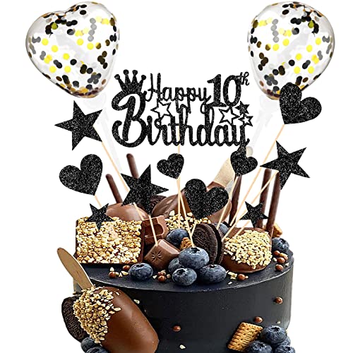 Tortendeko 10th Schwarz Kuchen deko Glitzer Happy Birthday Cake Topper Kuchendeko Geburtstagstorte für Schwarz Thema Geburtstagsfeier Jubiläum von DKBT