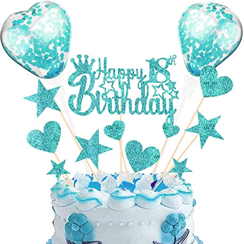 DKBT Tortendeko 18th Blau Kuchen deko Glitzer Happy Birthday Cake Topper Kuchendeko Geburtstagstorte für Geburtstagsfeier Jubiläum von DKBT